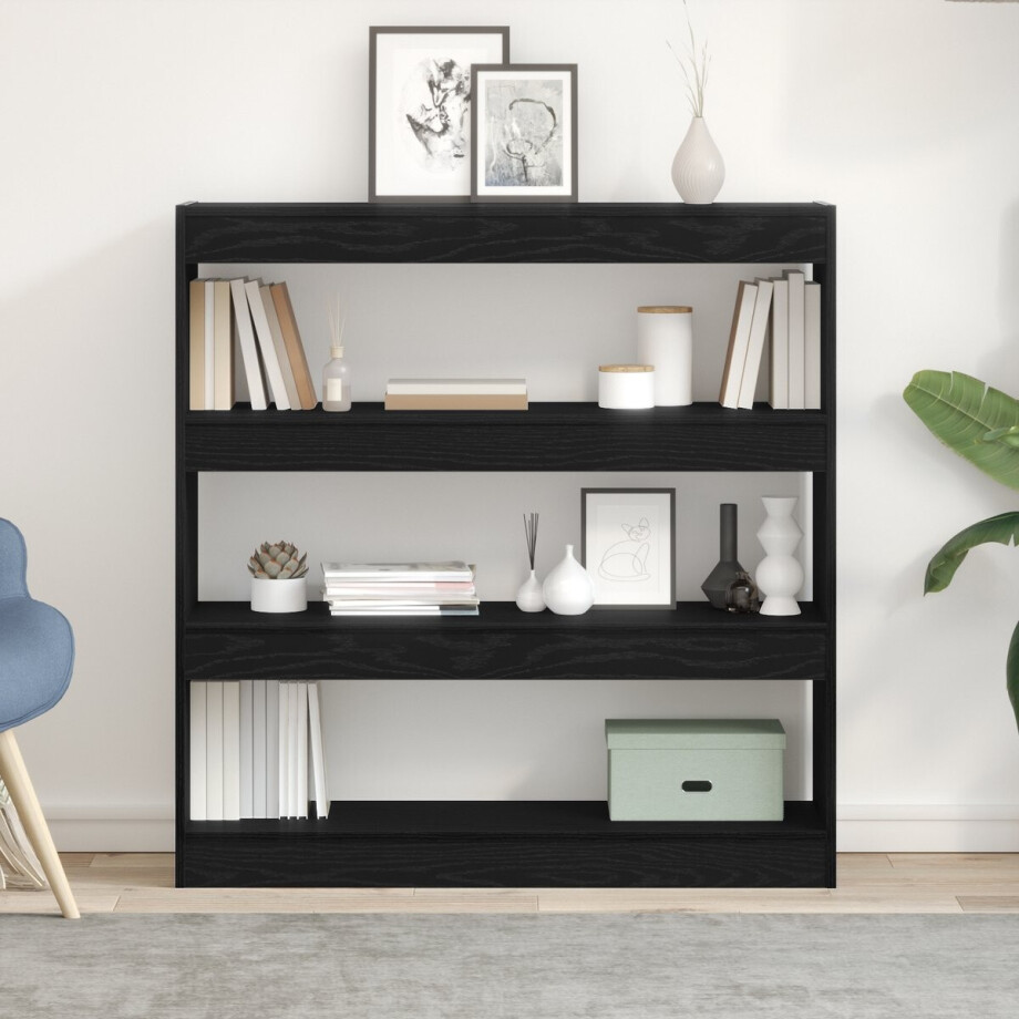 vidaXL - Boekenkast - 3-laags - 100 - x - 30 - x - 103 - cm - Bewerkt - hout - Zwart - Eiken afbeelding 1