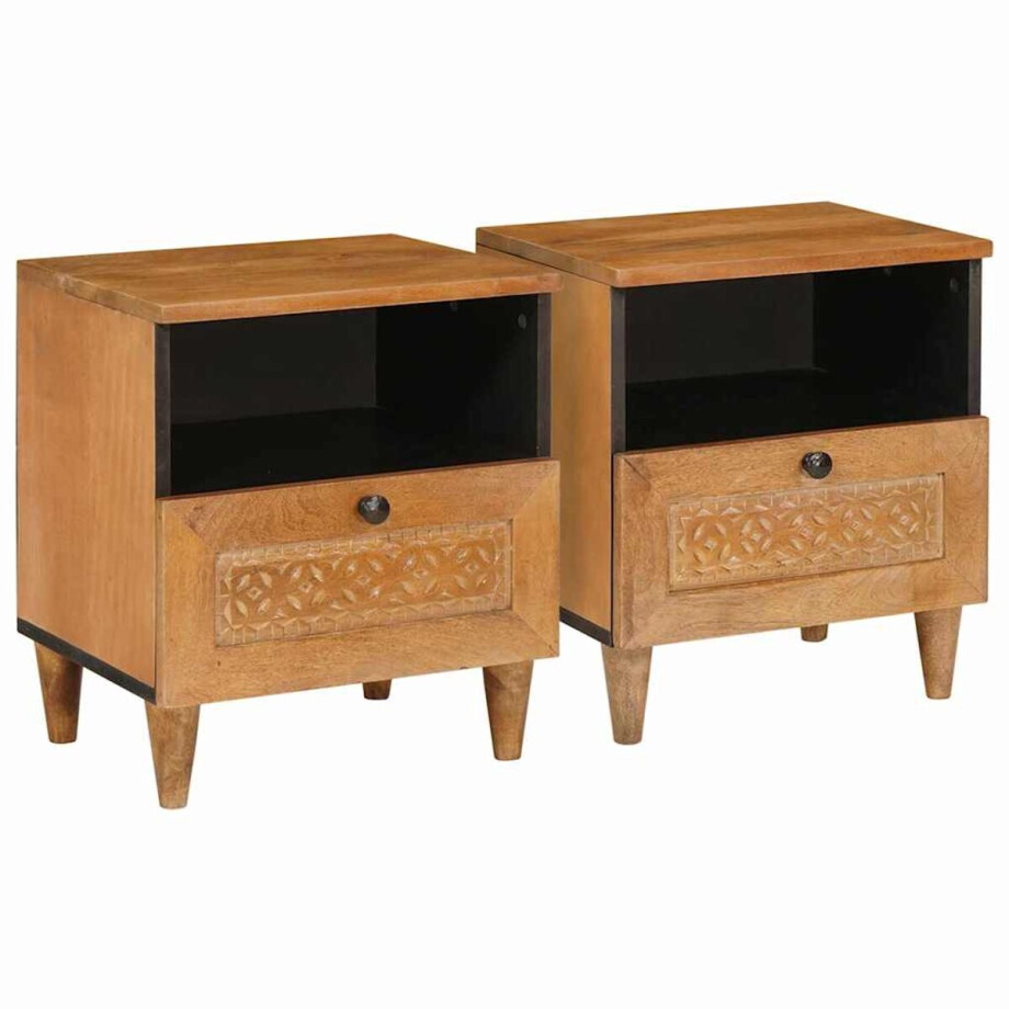 vidaXL - Nachtkastje - 2 - st - Lichtbruin - 40 - x - 33 - x - 46 - cm - Bewerkt - hout afbeelding 1