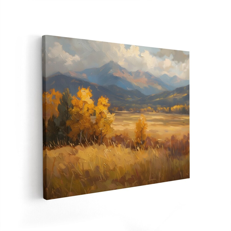 Artaza Canvas Schilderij Berglandschap - 50x40 cm - Wanddecoratie Natuur - Muurdecoratie Herfst - Decoratie Landschap Goud afbeelding 1