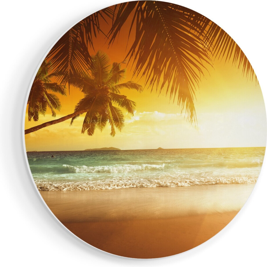 Artaza Forex Muurcirkel Tropisch Strand Tijdens Zonsondergang - 70x70 cm - Wandcirkel - Rond Schilderij - Wanddecoratie Cirkel - Muurdecoratie afbeelding 1