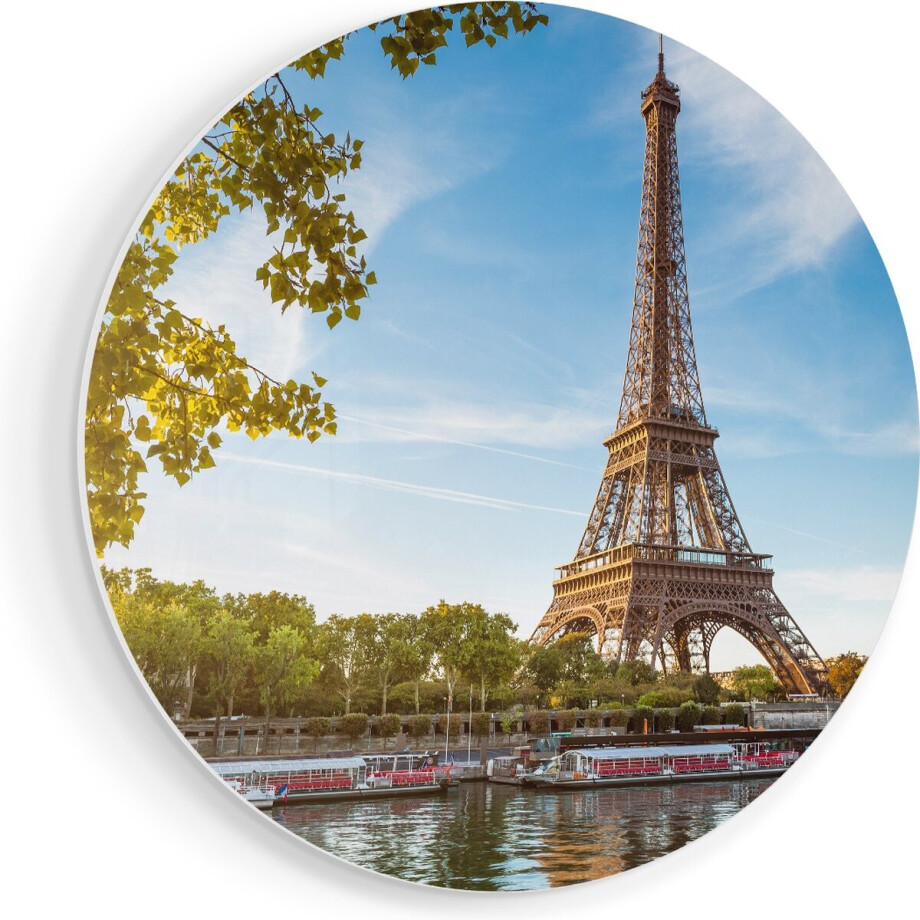 Artaza Forex Muurcirkel Eiffeltoren In Parijs Aan Het Water - 70x70 cm - Wandcirkel - Rond Schilderij - Wanddecoratie Cirkel - Muurdecoratie afbeelding 1