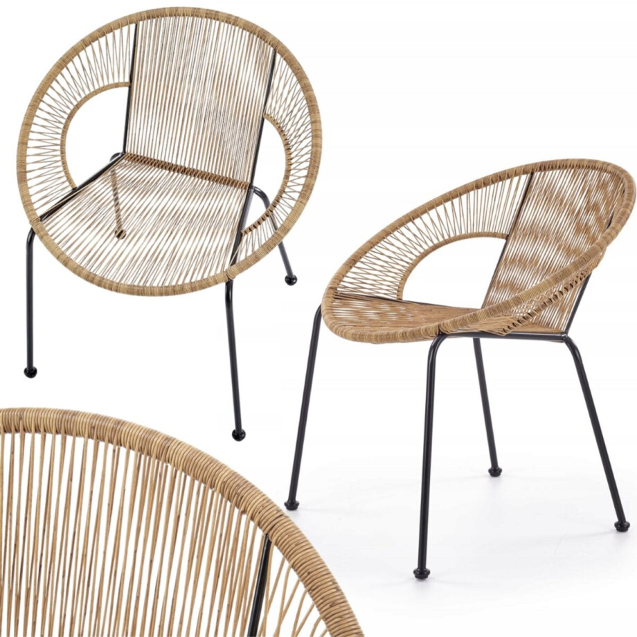 Luxury4Home Bari - Fauteuil - Rattan - Zwart - Natuurlijk Luxury4Home Bari - Fauteuil - Rattan - Zwart - Natuurlijk afbeelding 1