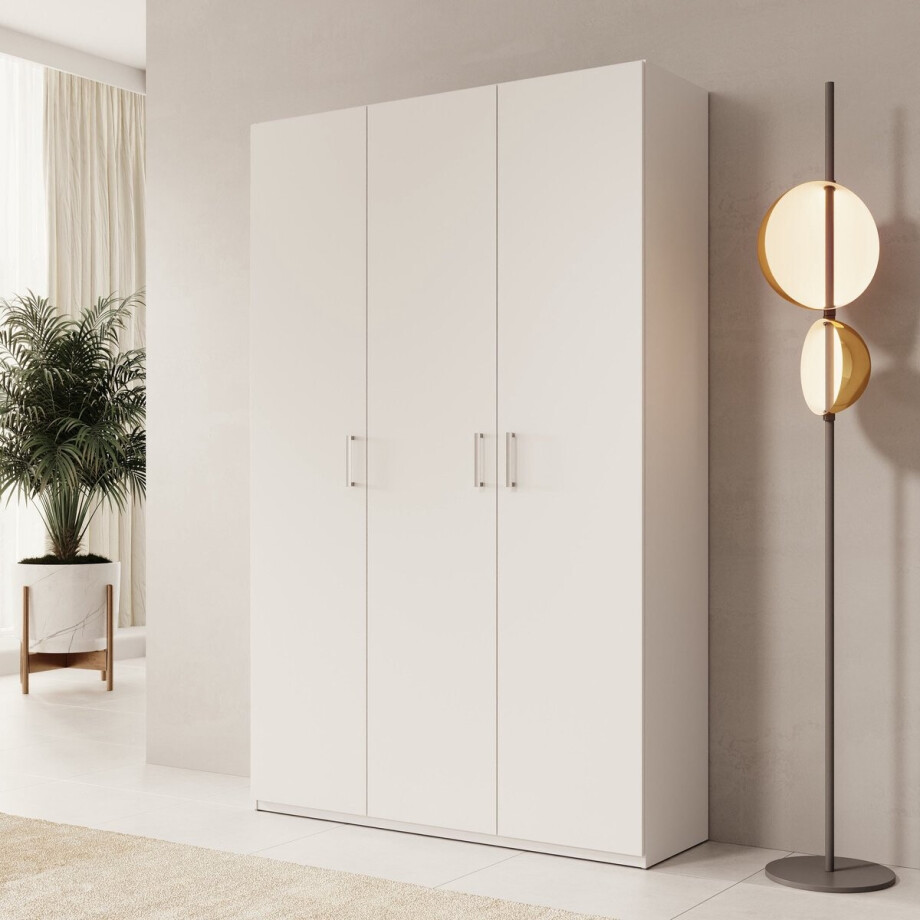 Meubella - Havron - Kledingkast 3 deurs - Wit - 133x42x211 cm Meubella - Havron - Kledingkast 3 deurs - Wit - 133x42x211 cm afbeelding 1