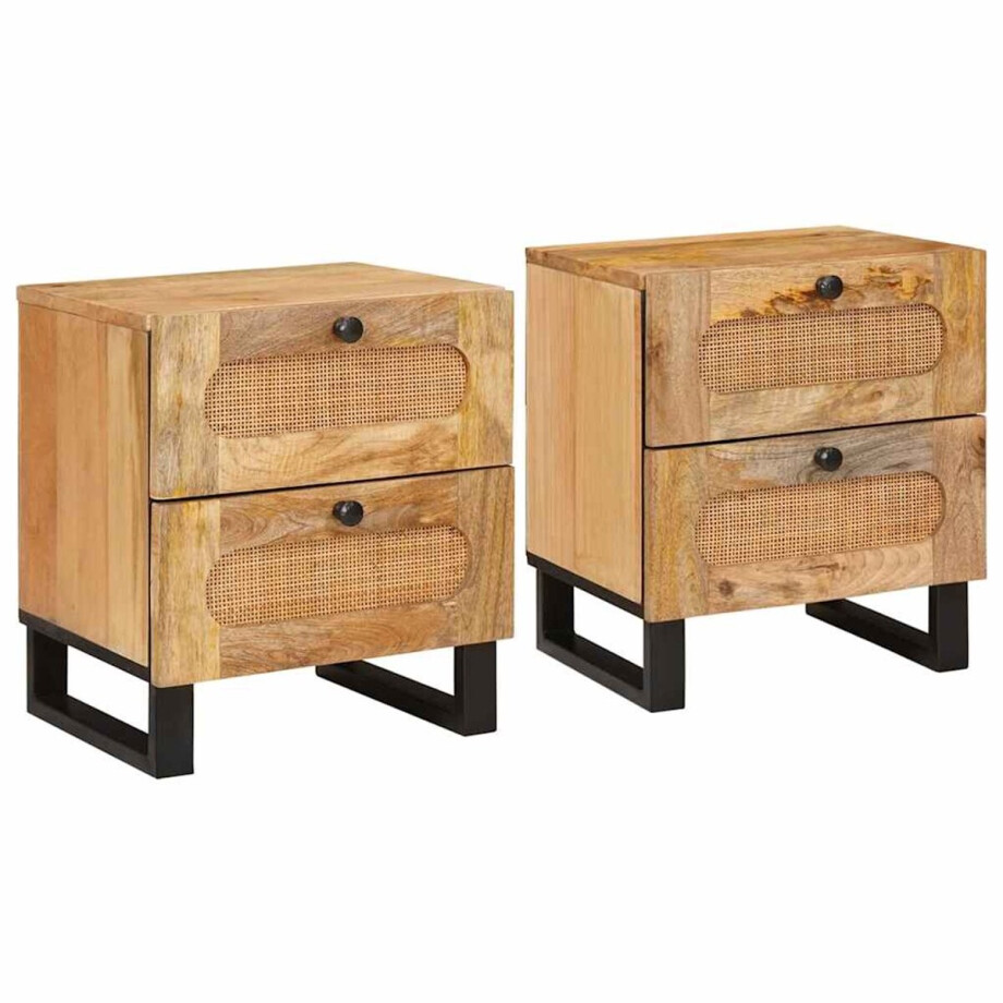vidaXL - Nachtkastje - 2 - st - Naturel - 40 - x - 33 - x - 46 - cm - Massief - Mango - Hout afbeelding 1