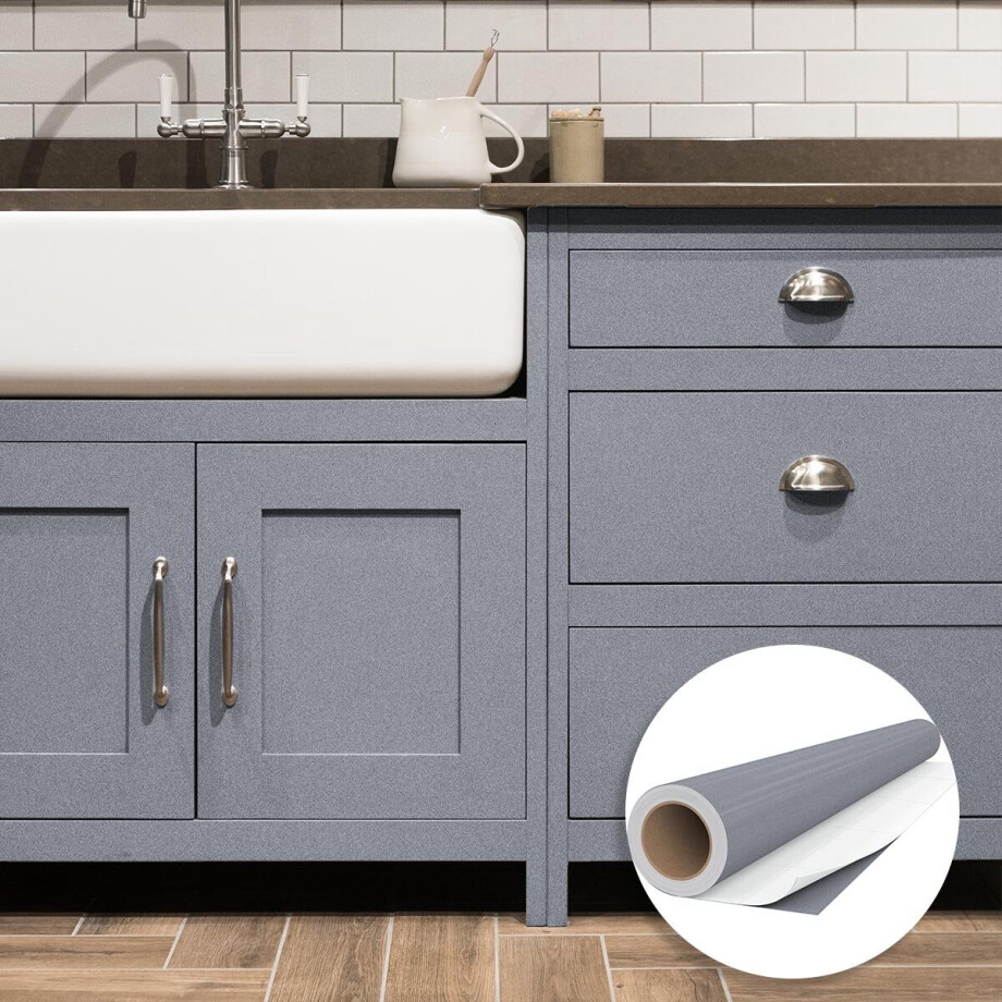 Waterdichte zelfklevende vinylfolie op rol per meter - Afwasbare sticker voor keuken, meubels, kasten, deuren - 60 cm x 9 m - Zilver Waterdichte zelfklevende vinylfolie op rol per meter - Afwasbare sticker voor keuken, meubels, kasten, deuren - 60 cm x 9 m - Zilver afbeelding 1