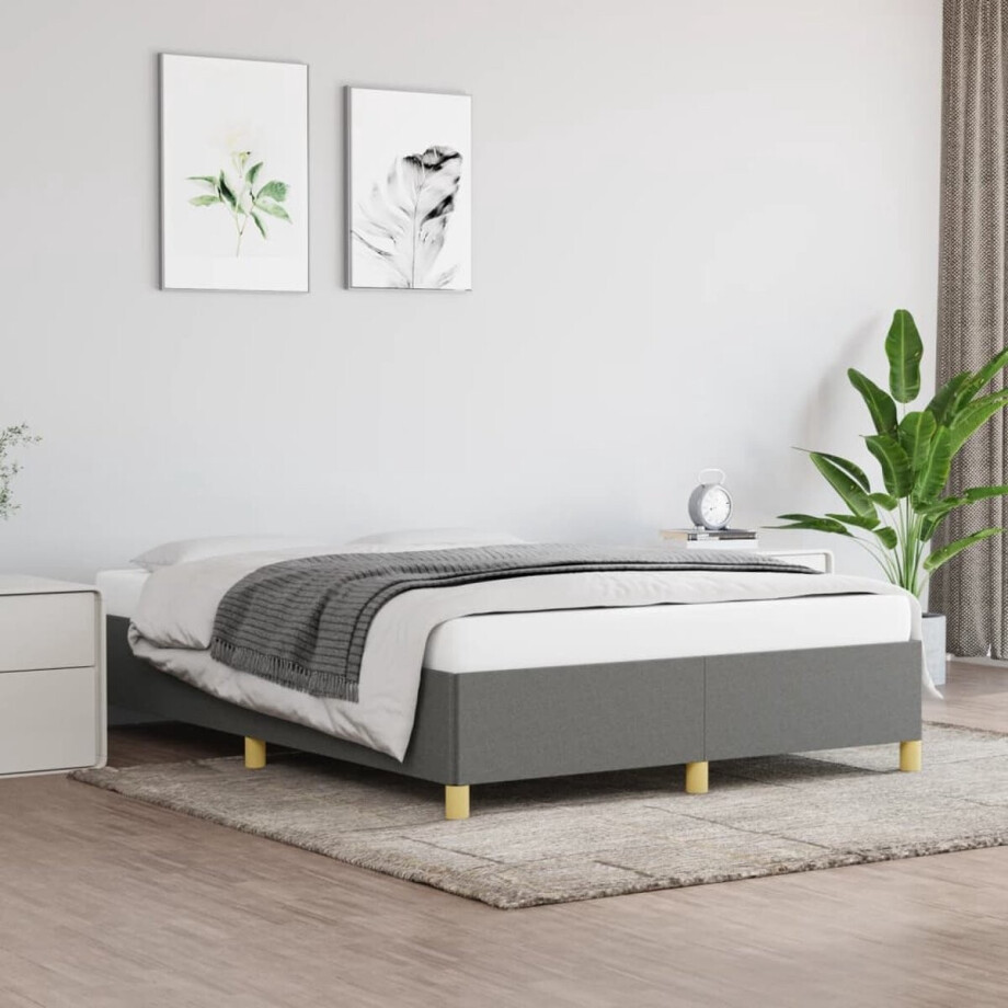 vidaXL - Bedframe - zonder - matras - stof - donkergrijs - 140x190 - cm afbeelding 1