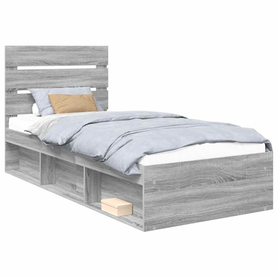 vidaXL - Bedframe - Grijs - Sonoma - 75 - x - 190 - cm - Massief - grenenhout afbeelding 1