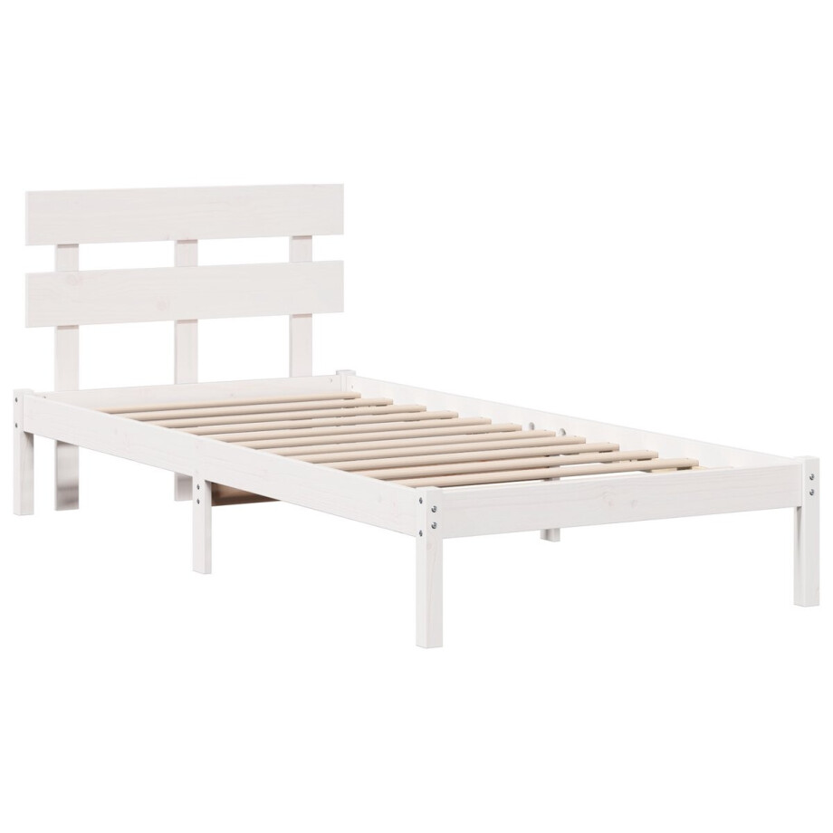 vidaXL - Bedframe - met - hoofdeinde - Wit - 75 - x - 190 - cm - Massief - grenenhout afbeelding 1