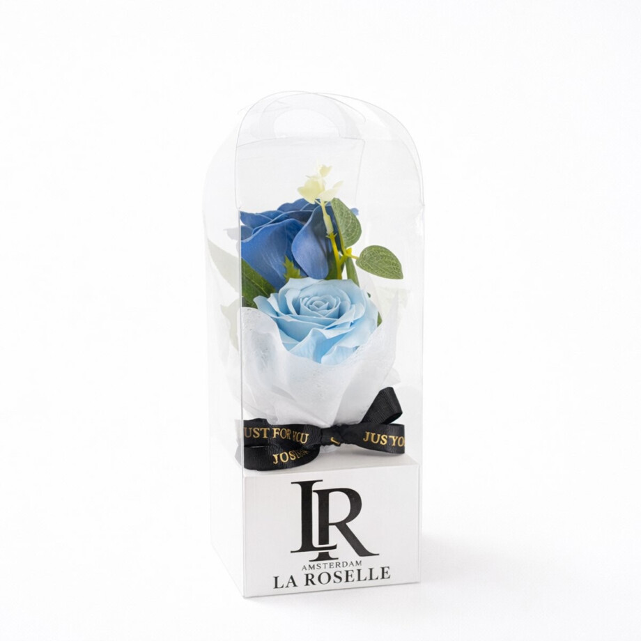 Kunst Roos Cadeau met Giftbox – 2 kunstbloemen blauwe rozen in cadeauverpakking afbeelding 1