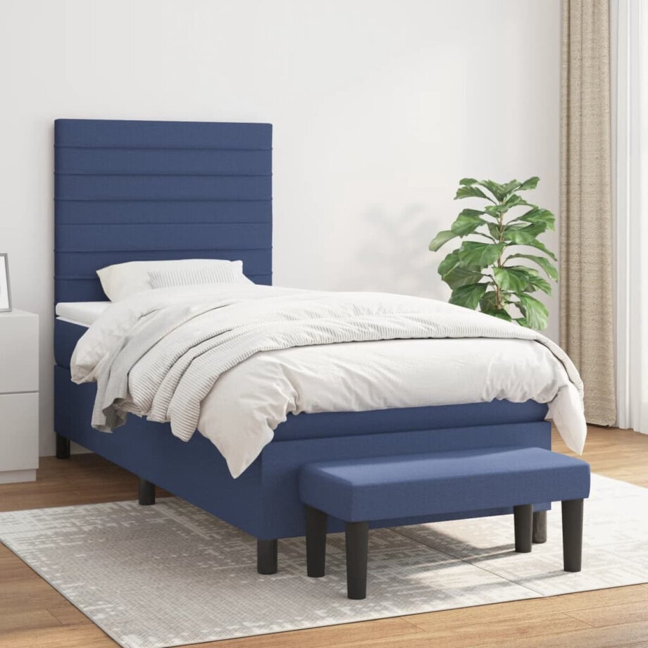 vidaXL - Boxspring - met - matras - stof - blauw - 90x190 - cm afbeelding 1