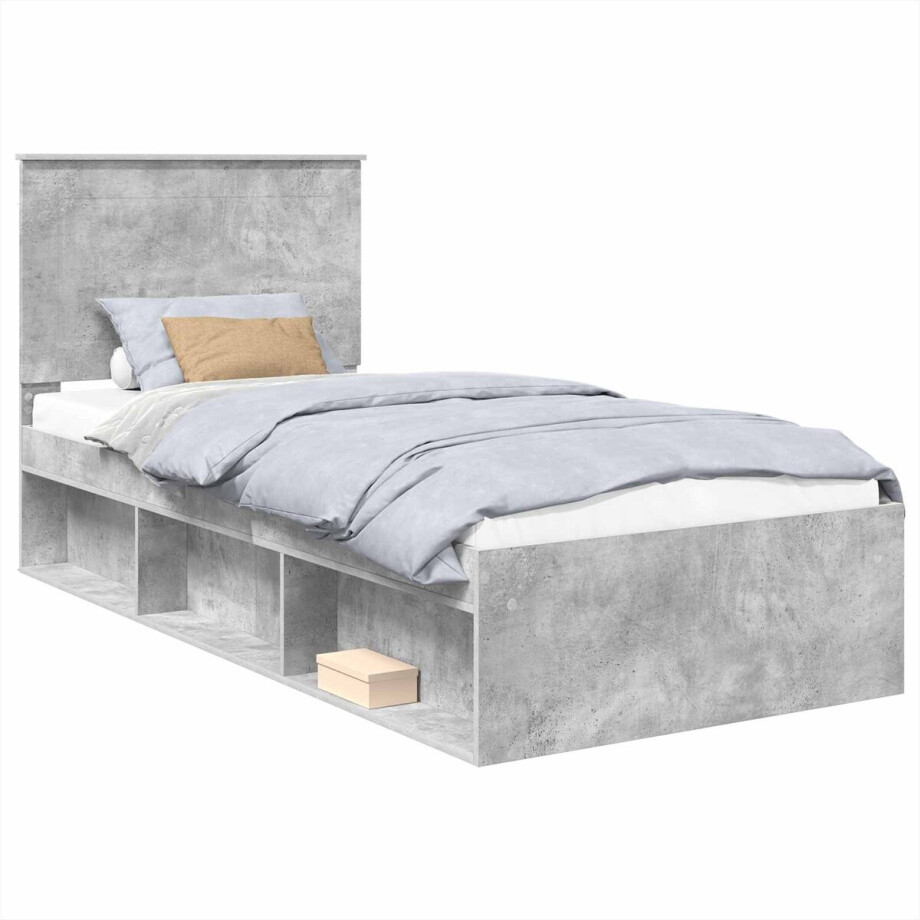 vidaXL - Bedframe - Betonnen - Grijs - 75 - x - 190 - cm - Massief - grenenhout afbeelding 1