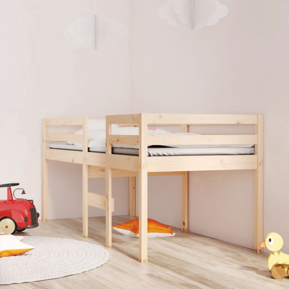 vidaXL Kinderkamer - Hooghslaper - Hoogslaper massief grenenhout 75x190 cm - Bed - Grenenhout - Massief Hout afbeelding 1