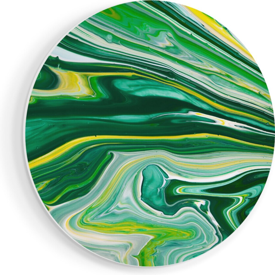 Artaza Forex Muurcirkel Abstracte Kunst - Groen met Gele Verf - 70x70 cm - Wandcirkel - Rond Schilderij - Wanddecoratie Cirkel - Muurdecoratie afbeelding 1