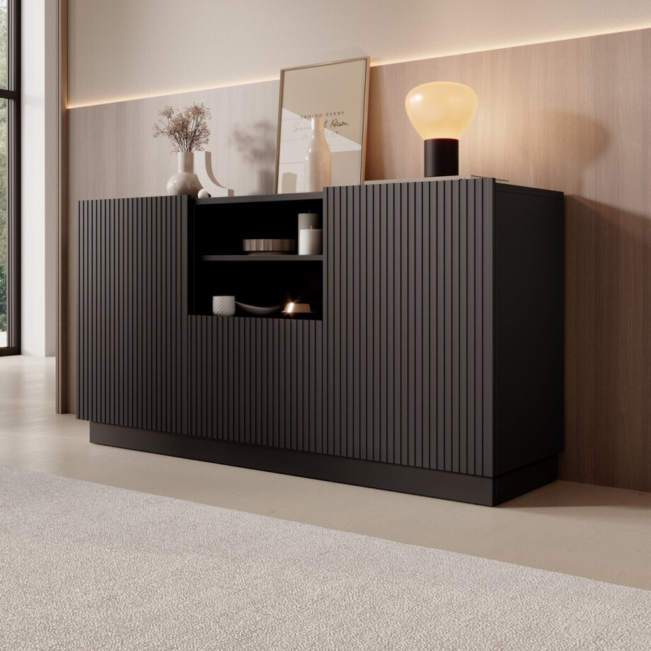 Meubella - Lucera - Dressoir - Zwart - 150x42x78 cm afbeelding 1