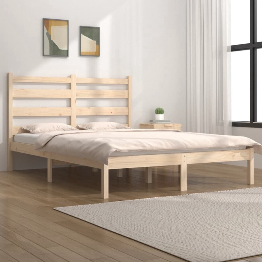 vidaXL Grenenhouten Bed - Klassieke Bedframe - Bedframe zonder matras massief hout 160x200 cm - Massief Houten Bed - Bedframe 160x200 - Tweepersoons Bed afbeelding 1