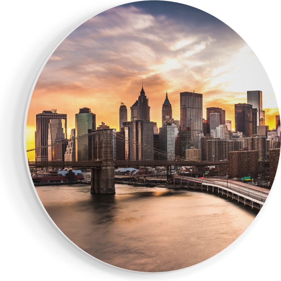 Artaza Forex Muurcirkel Brooklyn Bridge Brug In New York - 80x80 cm - Groot - Wandcirkel - Rond Schilderij - Wanddecoratie Cirkel afbeelding 1