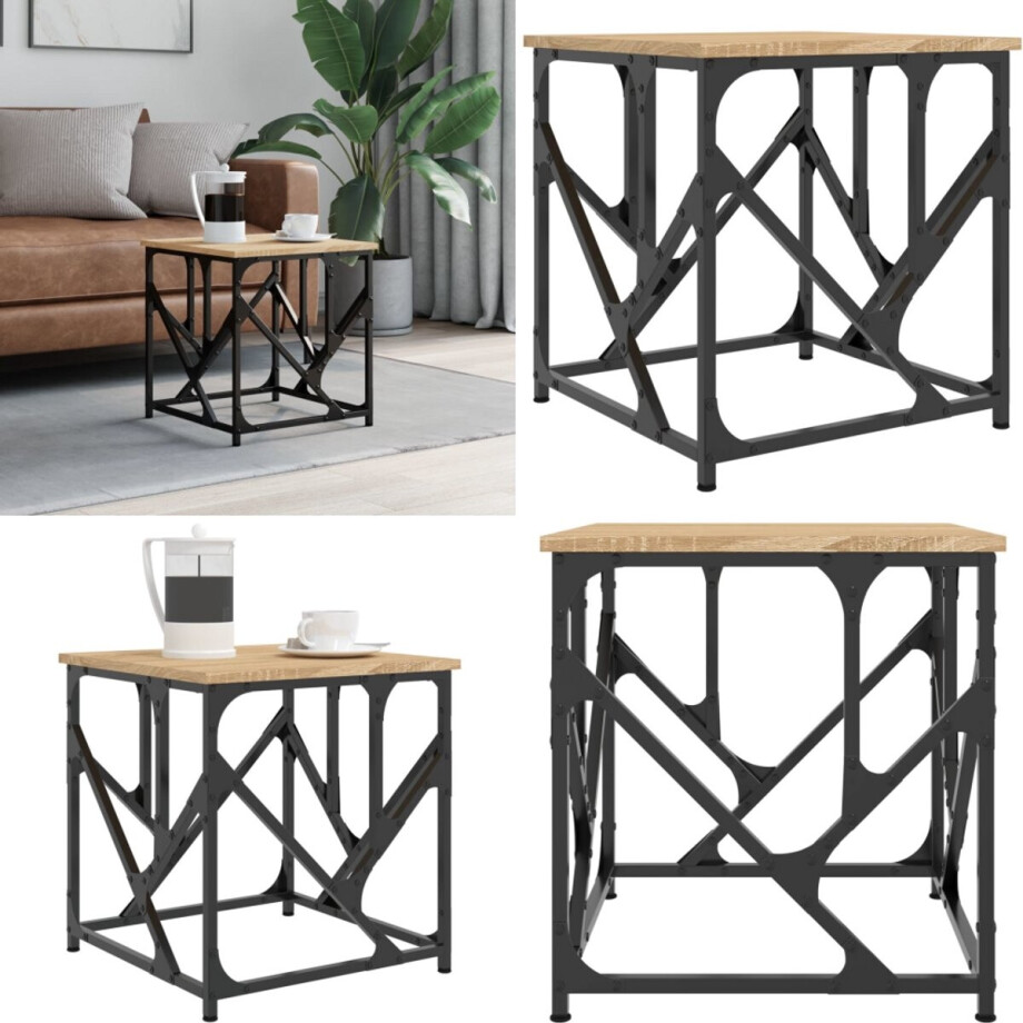 vidaXL Salontafel 45x45x47,5 cm bewerkt hout sonoma eikenkleurig - Salontafel - Salontafels - Tafel - Bijzettafel afbeelding 1