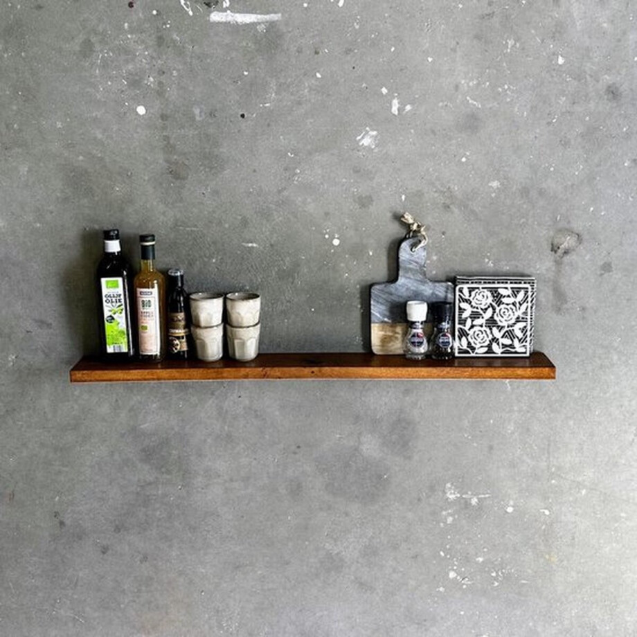 GoudmetHout - Zwevende wandplank - Blinde montage - eiken - 200 x 10 cm - donker eiken - zwevende boekenplank - Incl. bevestiging afbeelding 1