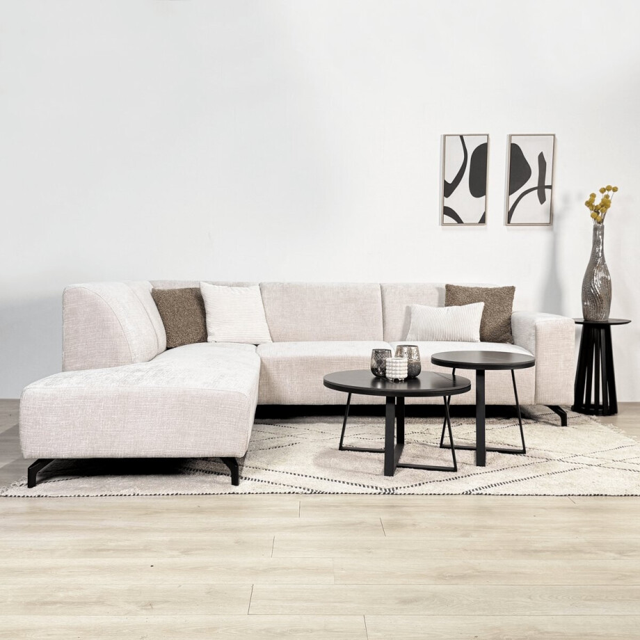 Dimehouse Hoekbank met chaise longue beige chenille stof Manon - links - Chenille - Scandinavisch & Basic - 274 x 210 x 84 cm Dimehouse Hoekbank met chaise longue beige chenille stof Manon - links - Chenille - Scandinavisch & Basic - 274 x 210 x 84 cm afbeelding 1