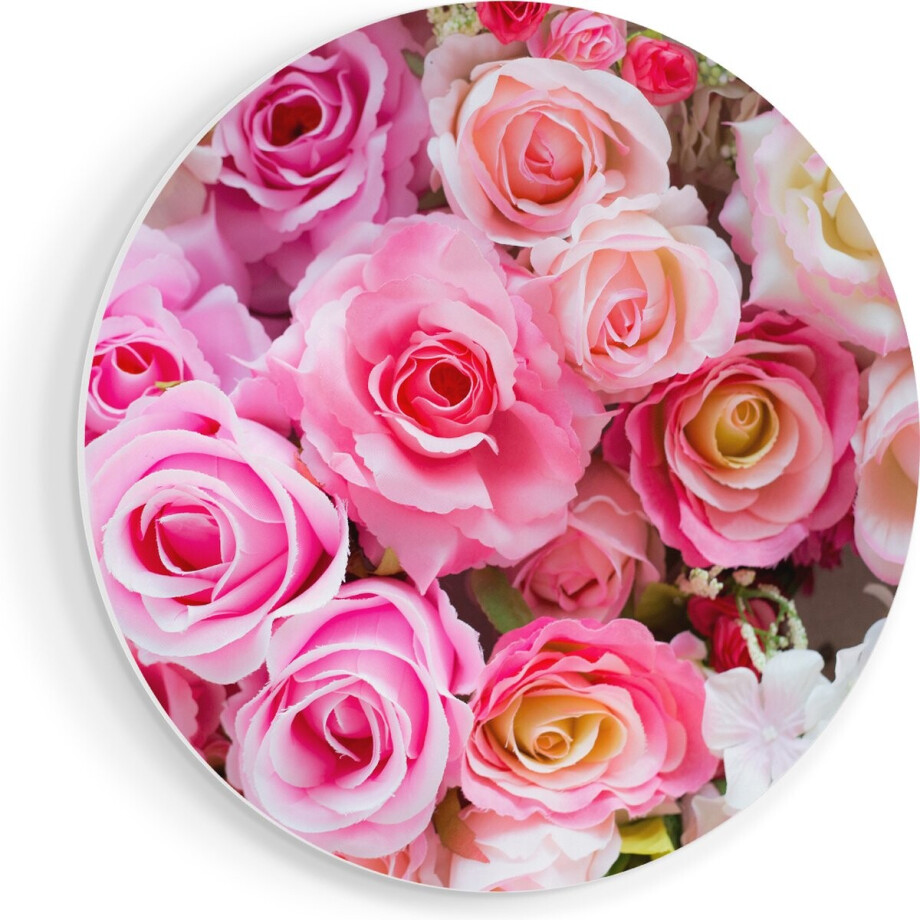 Artaza Forex Muurcirkel Roze Rozen Achtergrond - Bloemen - 50x50 cm - Klein - Wandcirkel - Rond Schilderij - Muurdecoratie Cirkel afbeelding 1