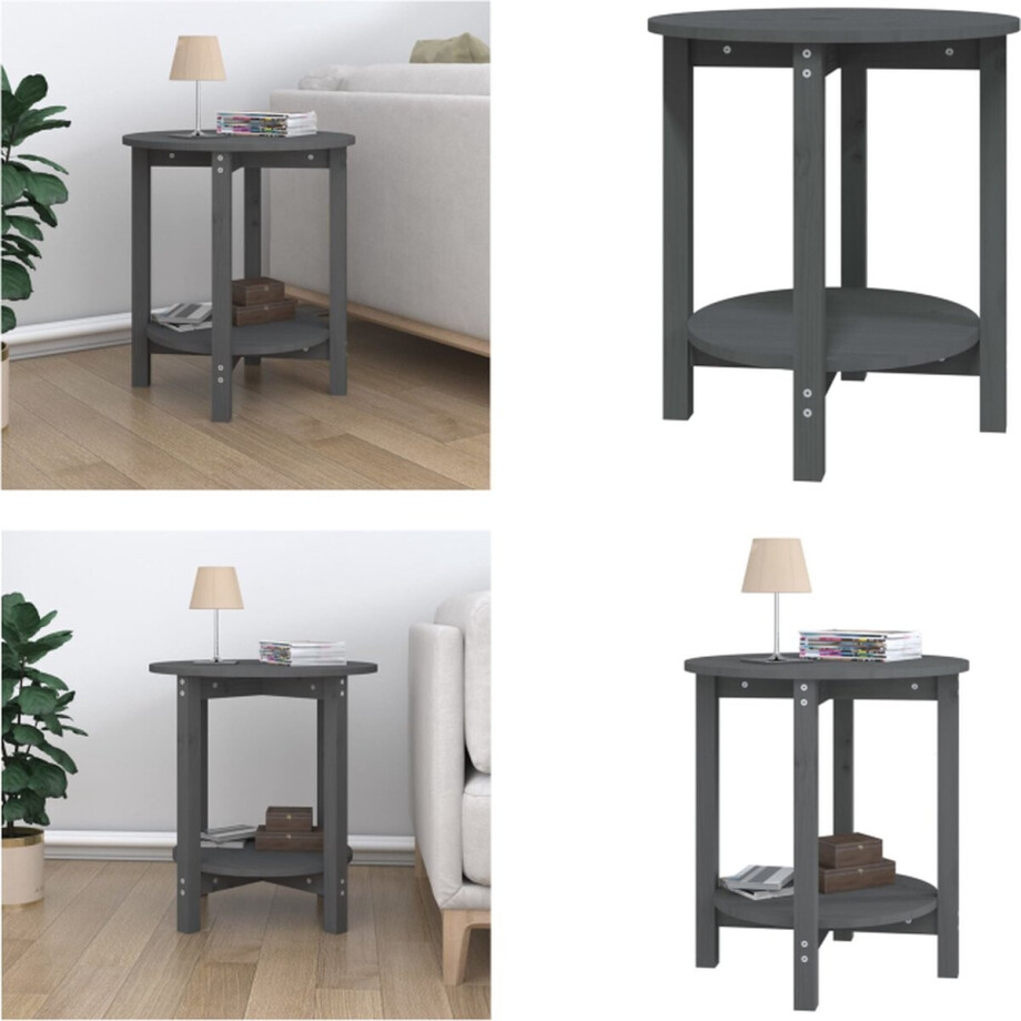 vidaXL - Salontafel - Ø - 55x60 - cm - massief - grenenhout - grijs afbeelding 1