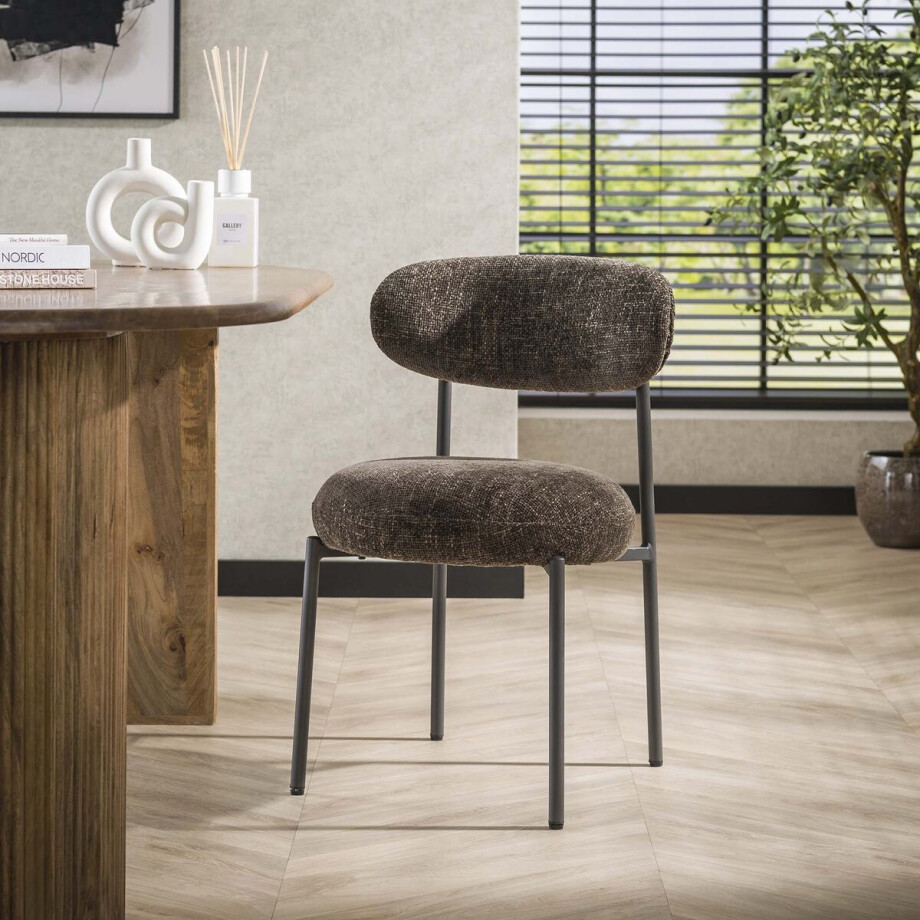 Set van 2 eetkamerstoelen Aero Stof Bruin Set van 2 eetkamerstoelen Aero Stof Bruin afbeelding 1