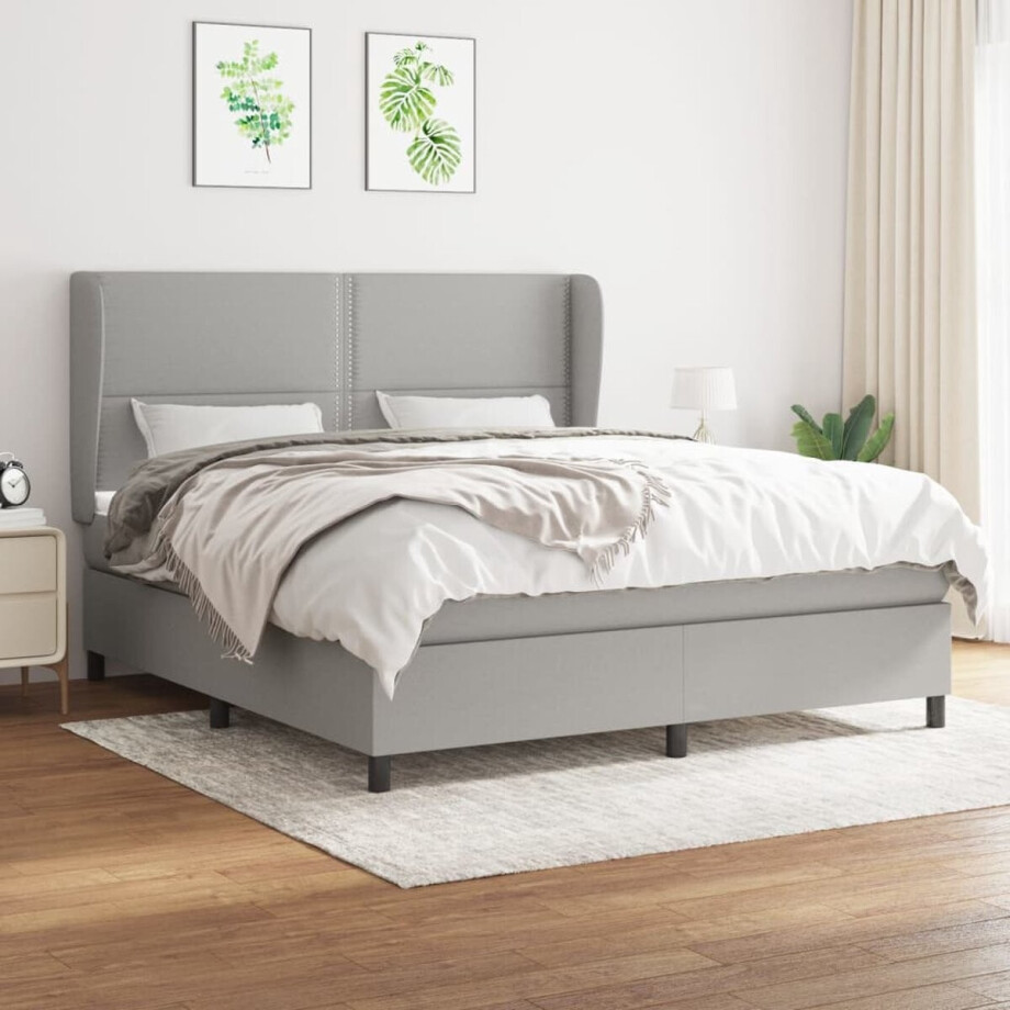 vidaXL - Boxspring - met - matras - stof - lichtgrijs - 180x200 - cm afbeelding 1