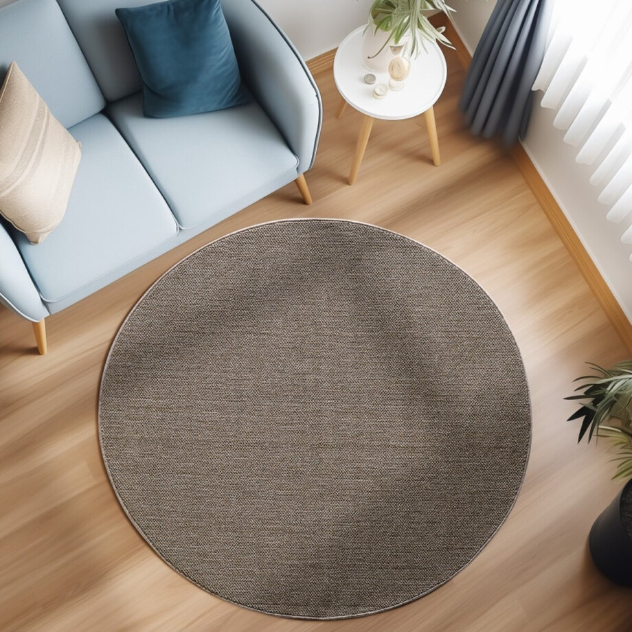 Rond Flycarpets Laagpolig vloerkleed - Gevlochten - Handgeweven Look - Bruin 120x170 cm Rond Flycarpets Laagpolig vloerkleed - Gevlochten - Handgeweven Look - Bruin 120x170 cm afbeelding 1