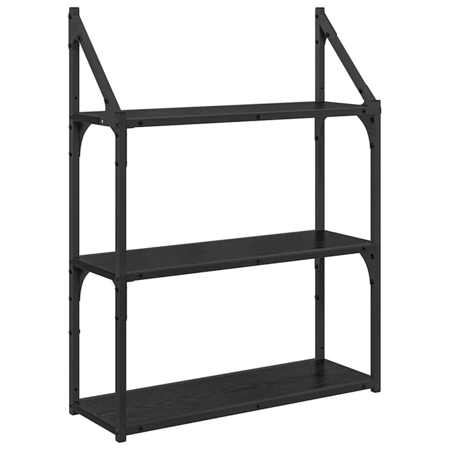 vidaXL - Wandplank - met - plank - Zwart - Eiken - 60 - x - 21 - x - 78,5 - cm - Bewerkt - hout afbeelding 1