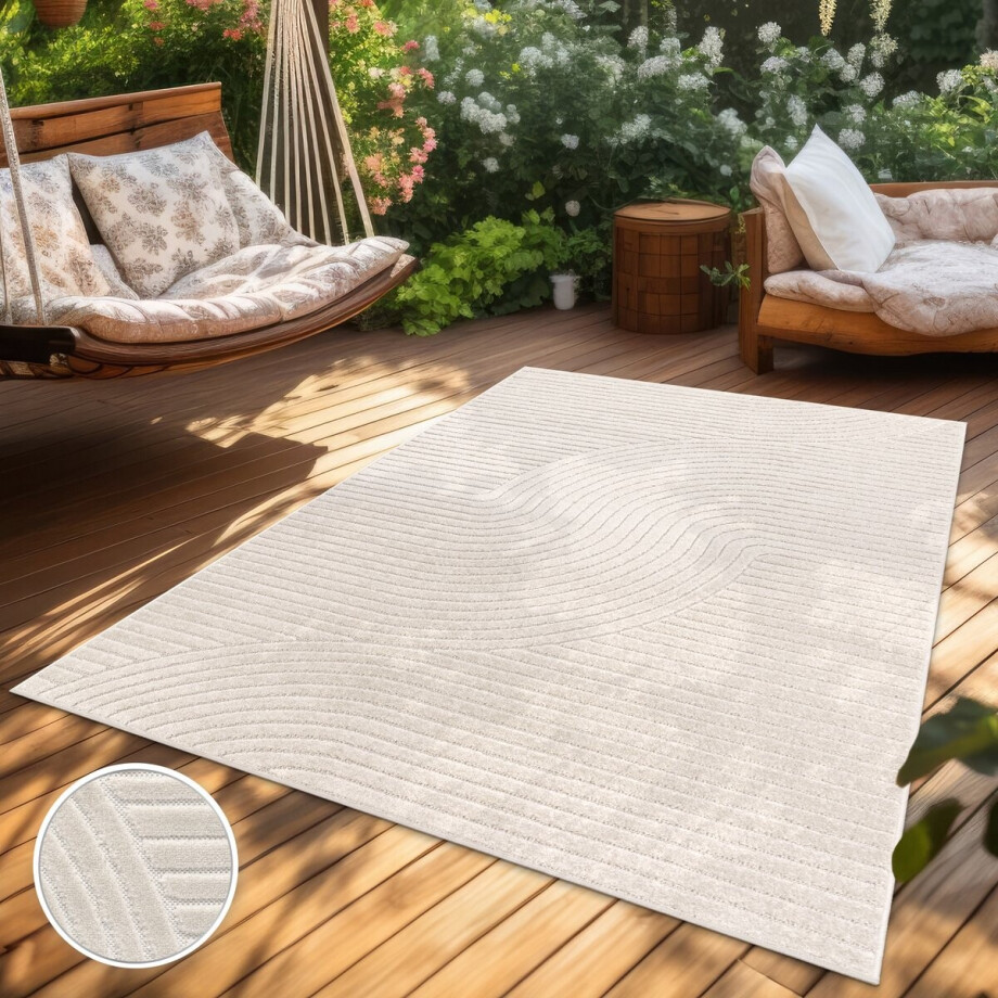 Paco Home Vloerkleed Voor Binnen En Buiten Balkon Terras Scandinavisch Boho Eenkleurig 80x150 cm afbeelding 1