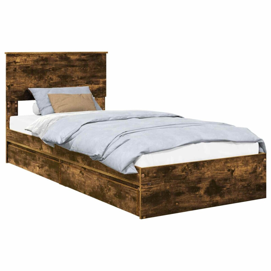 vidaXL - Opbergbed - met - hoofdeinde - Rook - Eiken - 90 - x - 200 - cm - Bewerkt - hout vidaXL - Opbergbed - met - hoofdeinde - Rook - Eiken - 90 - x - 200 - cm - Bewerkt - hout afbeelding 1