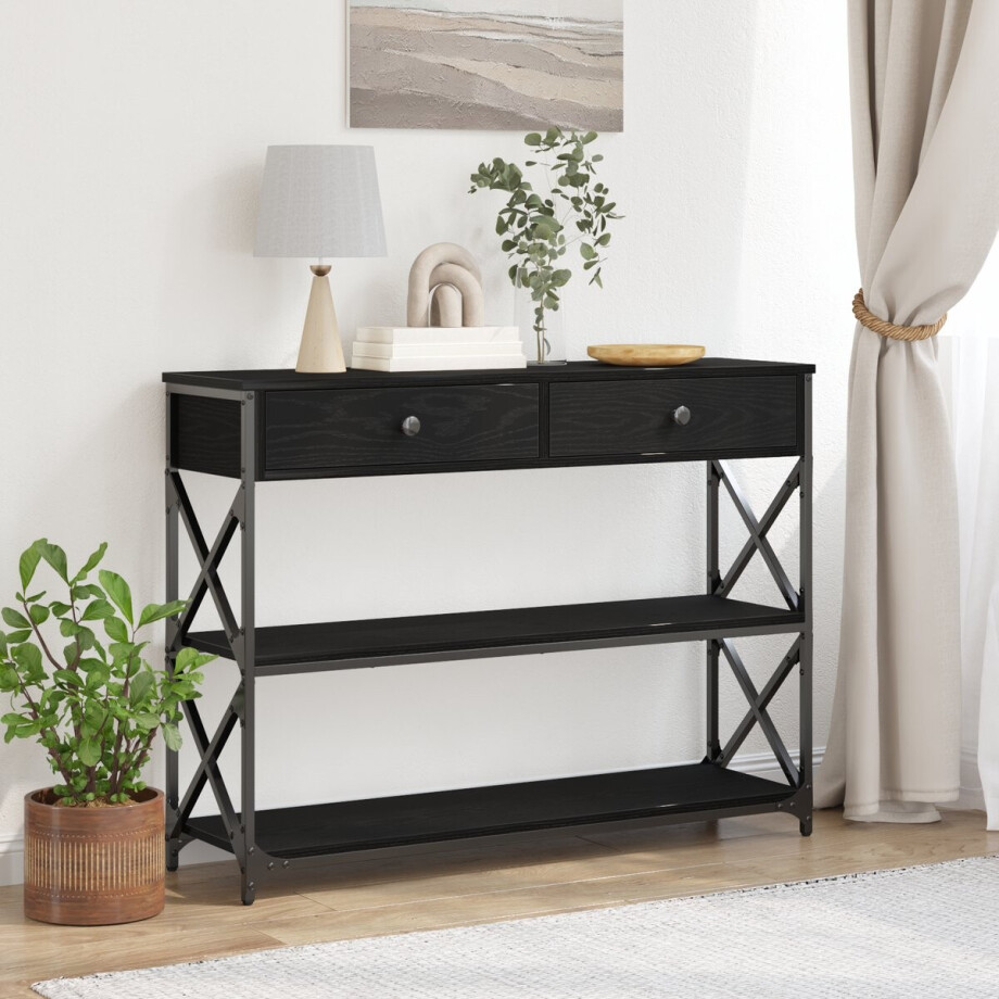 vidaXL - Console - Tafel - Zwart - Eiken - 100x28x75 - cm - Geengineerd - Hout - & - Staal afbeelding 1