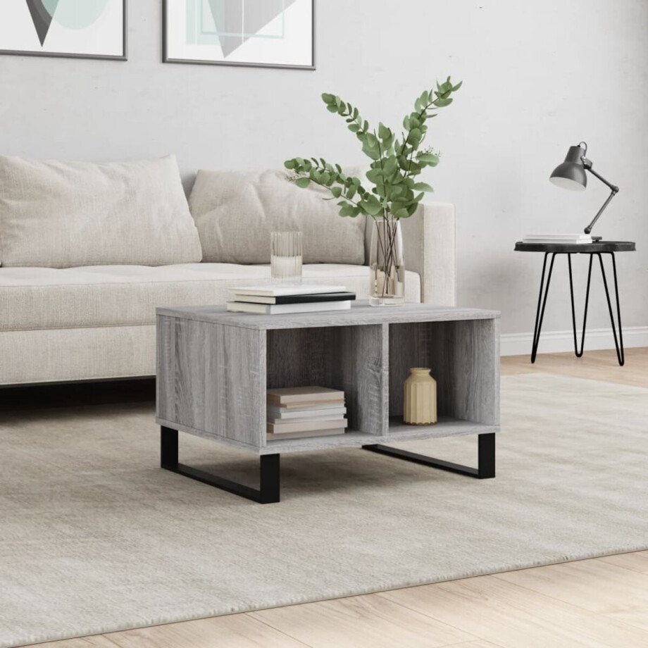 vidaXL Salontafel - 60x50x36,5 cm - Grijs Sonoma Eiken Salontafel - Bijzettafel - Houten Salontafel - Grijze Salontafel - Design Salontafel afbeelding 1