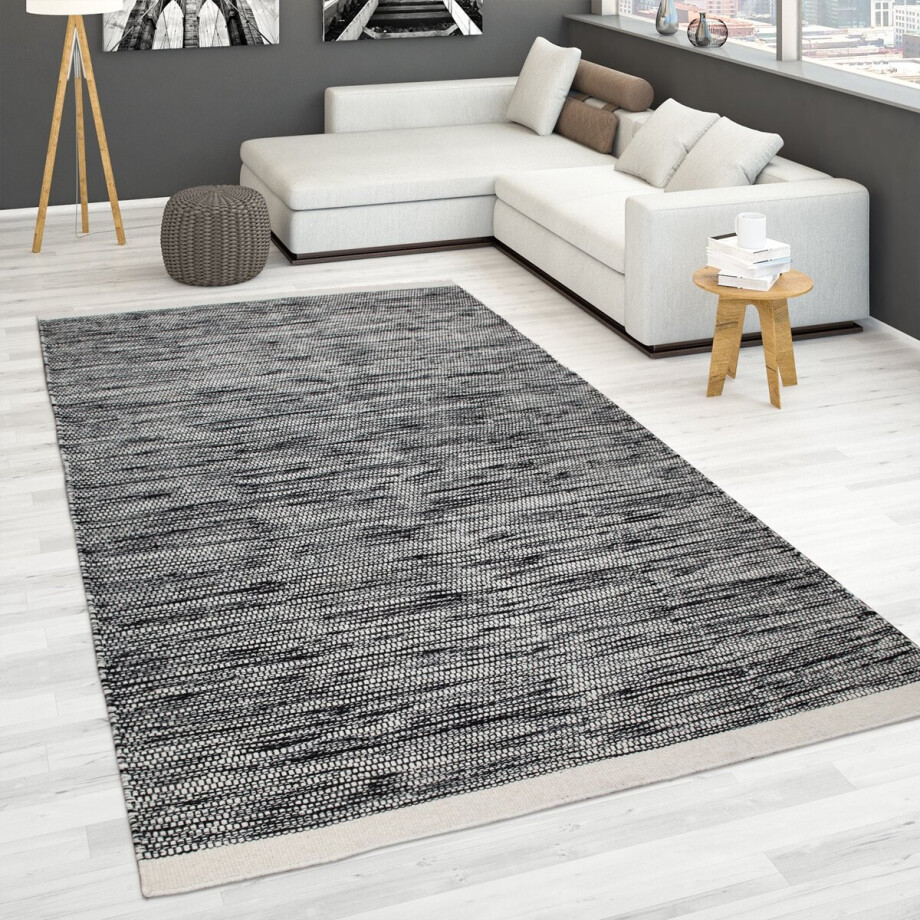 Paco Home Handgeweven tapijt, platgeweven, 100% wol in Scandinavische stijl in verschillende kleuren 60x110 cm afbeelding 1