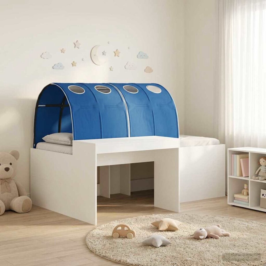 vidaXL - Bedframe - met - Tunnel - met - plank - 3 - st - Wit - en - Blauw - Bewerkt - hout afbeelding 1