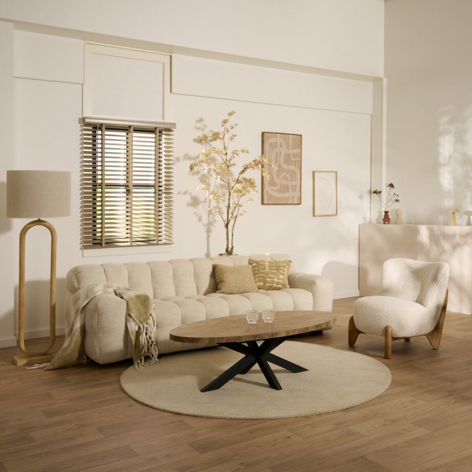 Salontafel Culemborg - Mango Houtlook - Bruin - 135x42x67 cm (BxHxD) - Ovale Tafel - Zwarte Spinpoot afbeelding 1