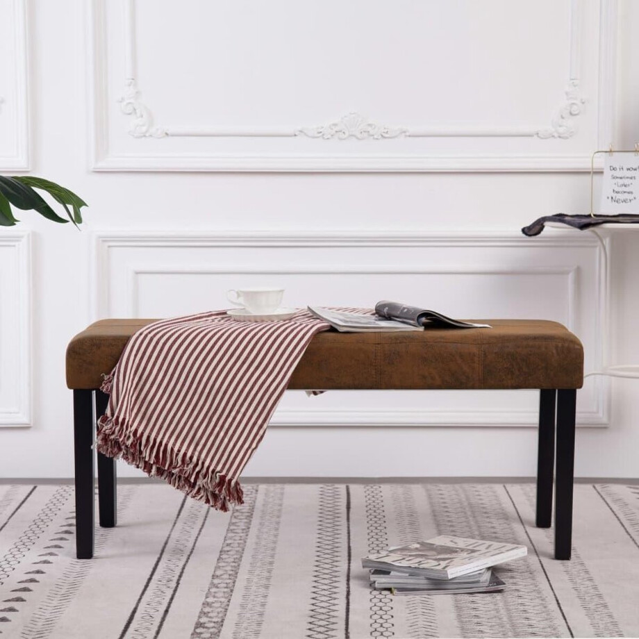 vidaXL - Bankje - 106 - cm - kunstsuède - bruin vidaXL - Bankje - 106 - cm - kunstsuède - bruin afbeelding 1