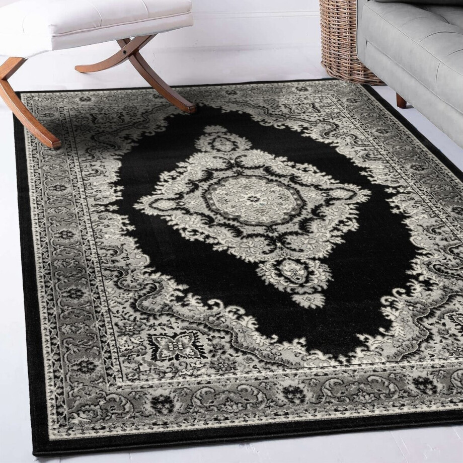 Flycarpets Klassiek Zwart / Grijs Vloerkleed Skazar - Oosters motief - Perzisch Tapijt - 120x170 cm afbeelding 1