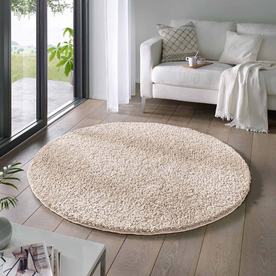 Rond vloerkleed hoogpolig effen Classic - crème 120 cm Rond vloerkleed hoogpolig effen Classic - crème 120 cm afbeelding 1