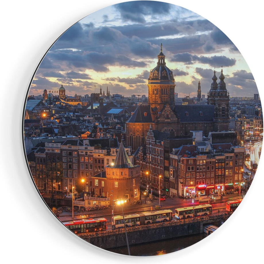 Artaza Dibond Muurcirkel Amsterdam Centrum Luchtfoto Zonsondergang - Ø 70 cm - Wandcirkel - Rond Schilderij - Voor Binnen en Buiten Artaza Dibond Muurcirkel Amsterdam Centrum Luchtfoto Zonsondergang - Ø 70 cm - Wandcirkel - Rond Schilderij - Voor Binnen en Buiten afbeelding 1