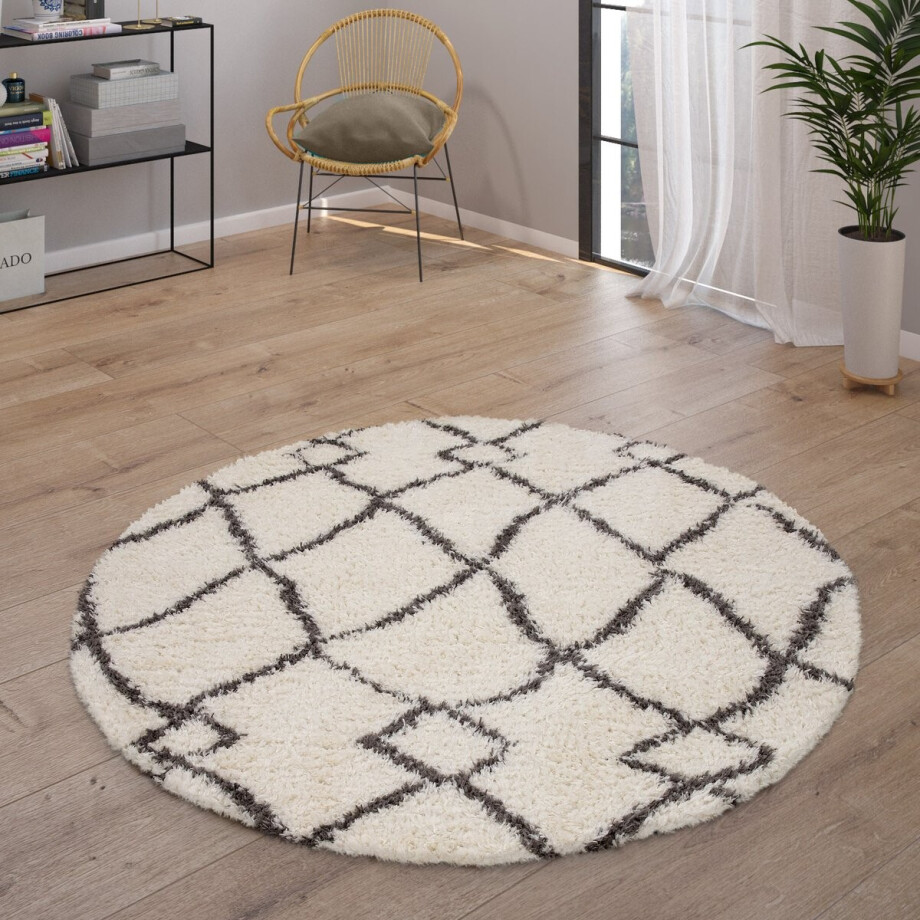 Paco Home Hoogpolig Vloerkleed Woonkamer Shaggy Scandinavisch Franjes Pluizig Modern 200 cm Rund afbeelding 1