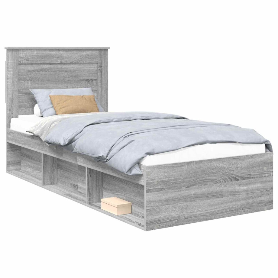 vidaXL - Bedframe - met - lade - Grijs - Sonoma - 90 - x - 200 - cm - Massief - grenenhout vidaXL - Bedframe - met - lade - Grijs - Sonoma - 90 - x - 200 - cm - Massief - grenenhout afbeelding 1