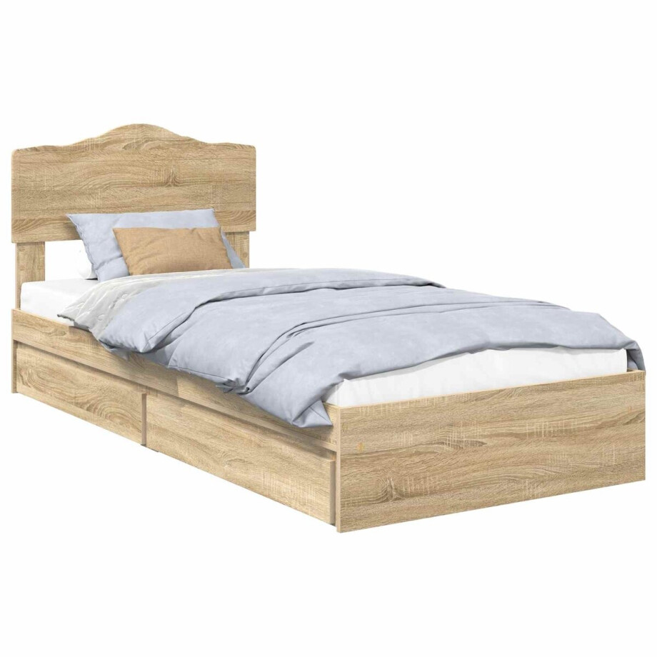 vidaXL - Opbergbed - met - hoofdeinde - Sonoma - Eik - 90 - x - 190 - cm - Bewerkt - hout afbeelding 1