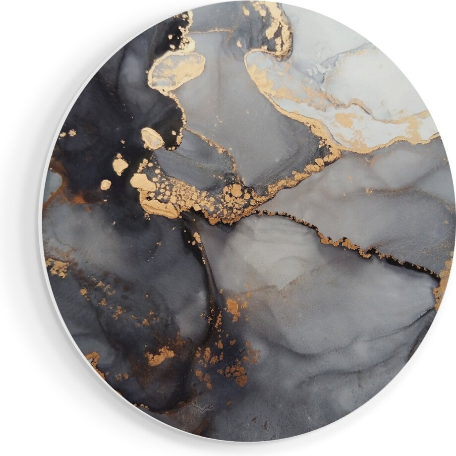 Artaza Forex Muurcirkel Abstracte Kunst - Grijze Marmer met Goud - 40x40 cm - Klein - Wandcirkel - Rond Schilderij - Wanddecoratie Cirkel afbeelding 1