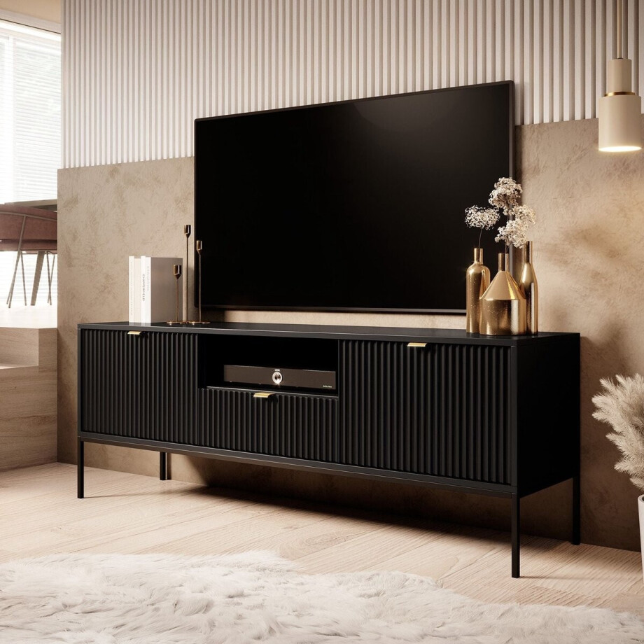 Meubella - TV-Meubel Navil - Zwart - 154 cm afbeelding 1