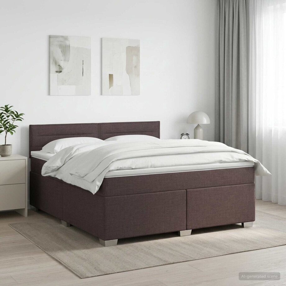 vidaXL - Boxspringbed - met - matras - Donkerbruin - 180 - x - 200 - cm - Stof vidaXL - Boxspringbed - met - matras - Donkerbruin - 180 - x - 200 - cm - Stof afbeelding 1