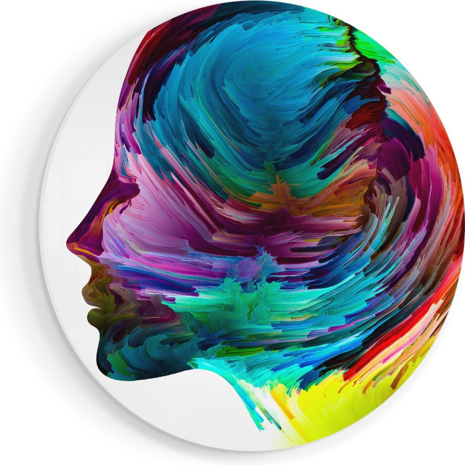 Artaza Forex Muurcirkel Abstracte Kunst van een Gezicht - Hoofd - 70x70 cm - Wandcirkel - Rond Schilderij - Wanddecoratie Cirkel - Muurdecoratie afbeelding 1