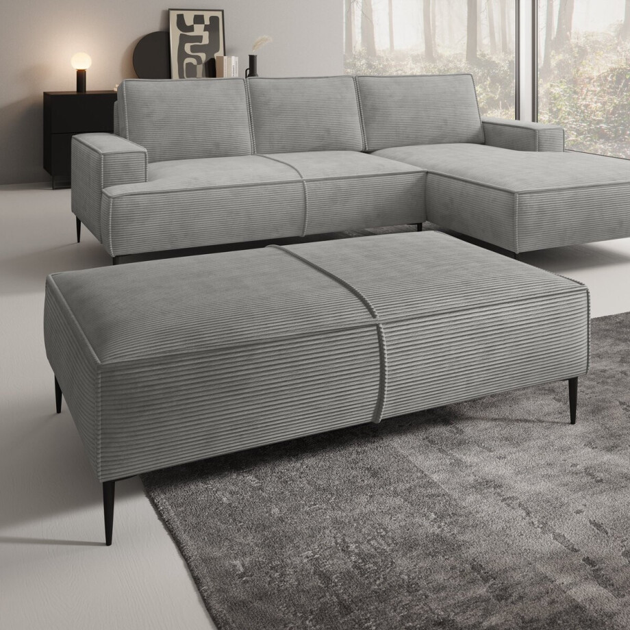 Meubella - Poef Odin - Grijs - Ribstof afbeelding 1