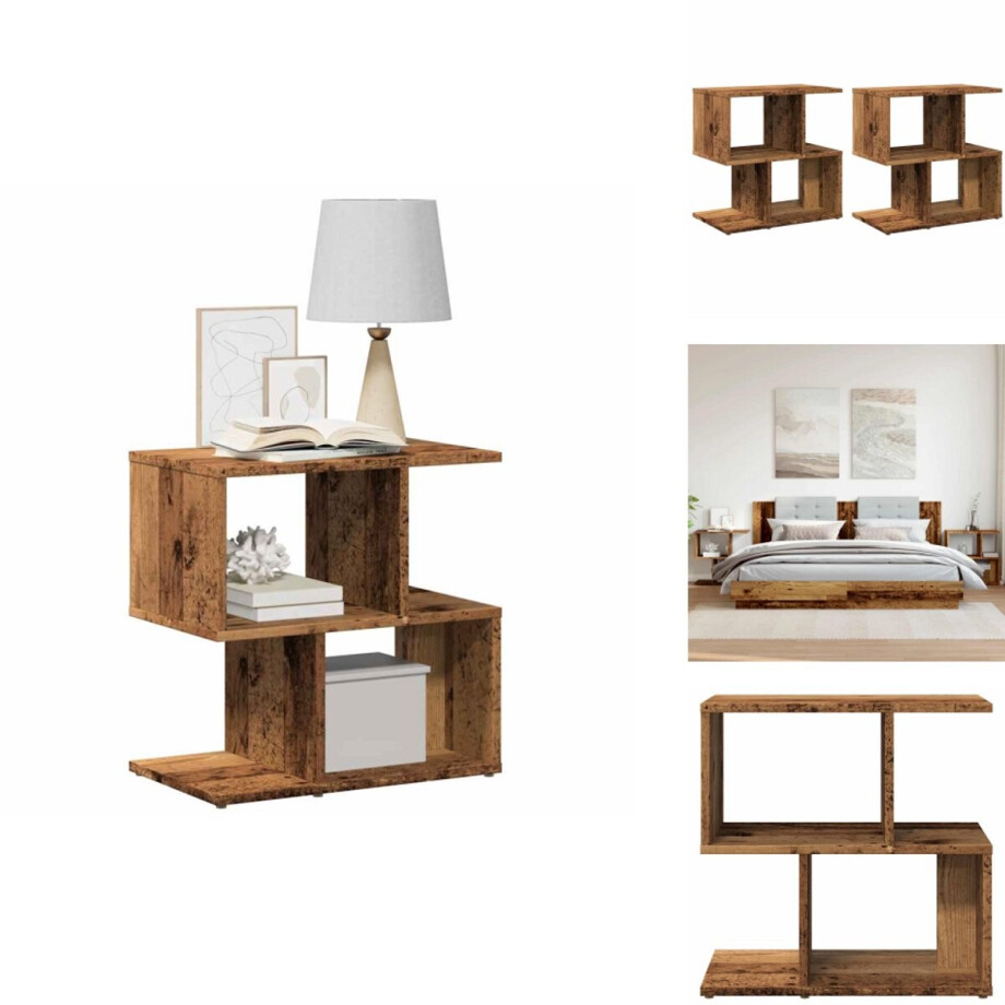 vidaXL Nachtkastje - Nachtkastjes - Bijzettafel - Wandkastje - Nachtkastjes 2 st 50x30x51,5 cm bewerkt hout oud houtkleurig afbeelding 1