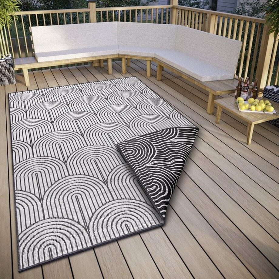 Flycarpets Laagpolig Binnen & Buitenkleed Omkeerbaar vloerkleed - Pangli - Zwart - 120x170 cm Flycarpets Laagpolig Binnen & Buitenkleed Omkeerbaar vloerkleed - Pangli - Zwart - 120x170 cm afbeelding 1